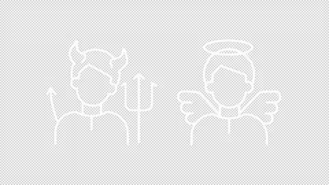 Simple thin linear white animation of angel and demon icon Stock Footage 276463695