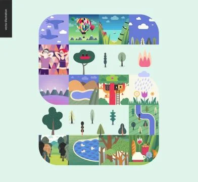 Simple things - forest set composition on a mint background Stock Illustration