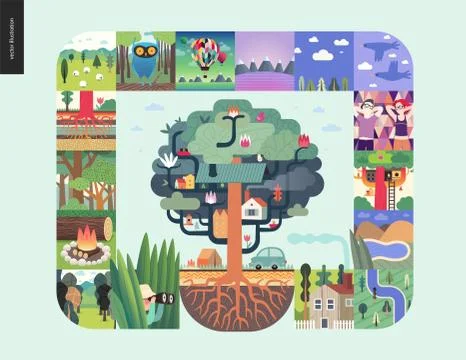 Simple things - forest set composition on a mint background Stock Illustration