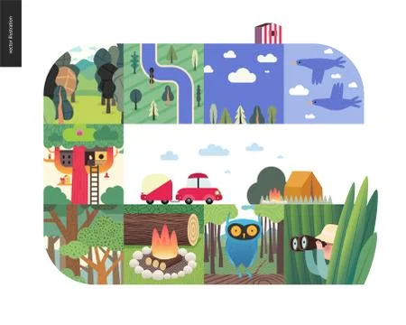 Simple things - forest set composition on a white background Stock Illustration