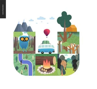 Simple things - forest set composition on a white background Stock Illustration