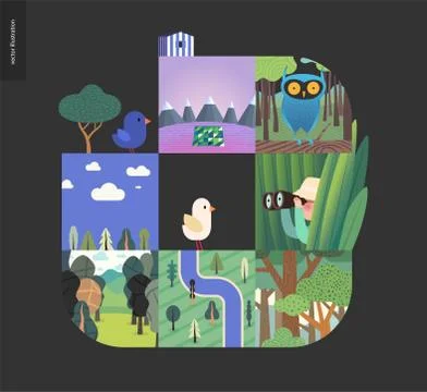 Simple things - forest set composition on a black background Stock Illustration