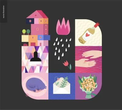 Simple things - home composition on black background Stock Illustration