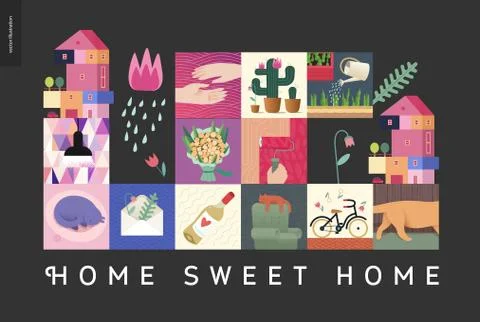 Simple things - home composition on black background Stock Illustration