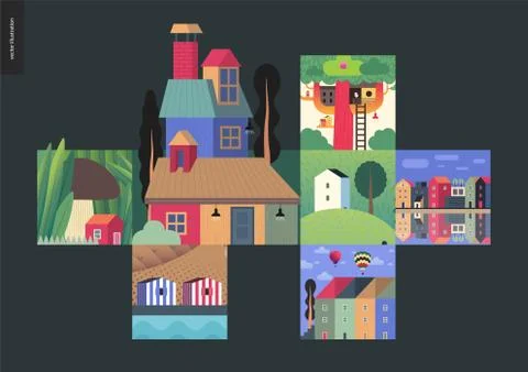 Simple things - houses composition Stock Illustration