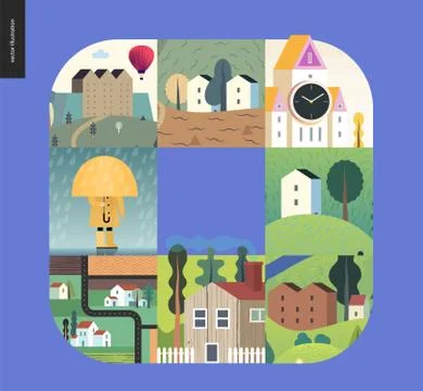 Simple things - houses composition Stock Illustration