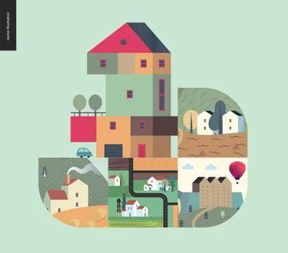 Simple things - houses composition Stock Illustration