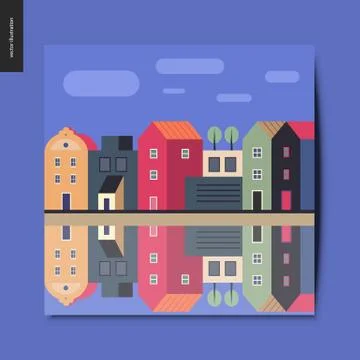 Simple things - houses on the river Stock Illustration
