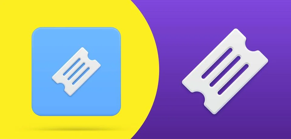 Simple ticket icon ui design 3d button set vector illustration. Paper coupo.. 스톡 일러스트