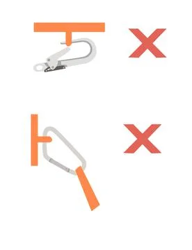 Simple tips how to use metal carabiner in tourism wrong use flat vector Stock Illustration