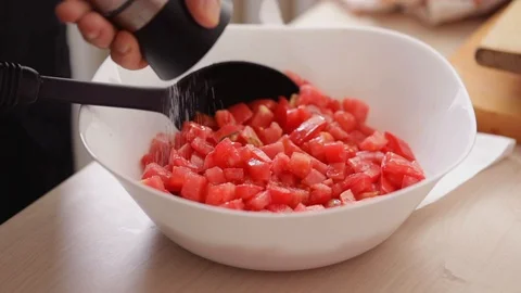 Simple tomato salad, making of Stock Footage 91245481
