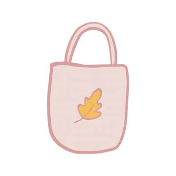 A simple tote bag with a yellow leaf design on a pastel background Stock Illustration