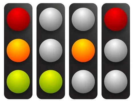 Simple traffic light / traffic lamp set in sequence. Control lights, allow, d Illustration