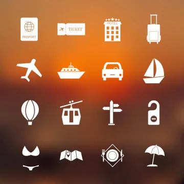 Simple travel icons set vector Stock Illustration