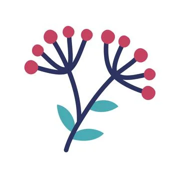 Simple tree branch with red berries and green leaves Stock Illustration