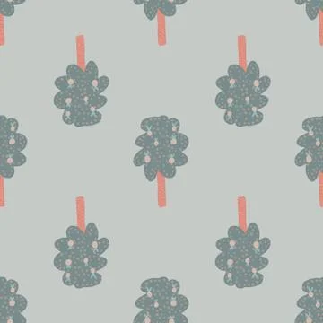 Simple tree with leaves and fruit seamless pattern on gray background. Stock Illustration