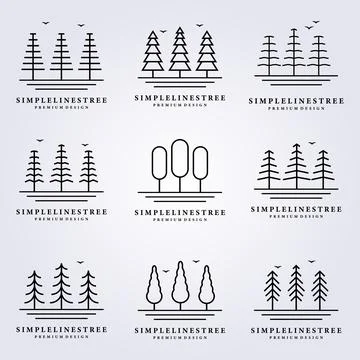 Simple tree line nature logo vector illustration design art minimal minim for Stock Illustration