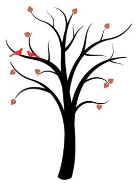 Simple tree vector - natural symbol illustration. Autumn tree with red birds. Illustrazione stock