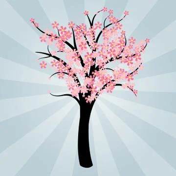 Simple tree vector - natural symbol illustration. Spring cherry tree with pin Stock Illustration