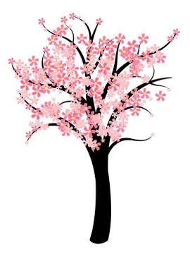 Simple tree vector - natural symbol illustration. Spring cherry tree with pin Stock Illustration