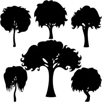Simple trees silhouettes set Stock Illustration