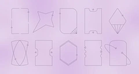 Simple trendy aesthetic line frames collection with sparcle, stars. Y2k Stock Illustration