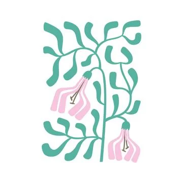 Simple trendy vector illustration with soft pink flowers, thin leaves for card Stock Illustration