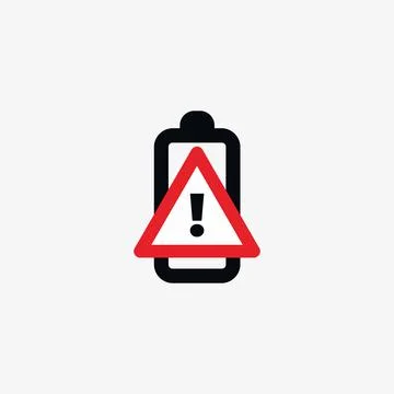 Simple Triangle Exclamation Battery Warning Vector Icon Stock Illustration