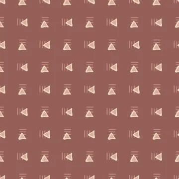 Simple triangle seamless doodle pattern. Pastel maroon background with little Illustrazione stock