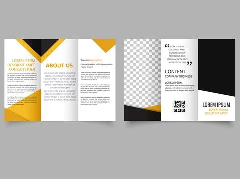Simple trifold brochure with triangles. Orange black trifold brochure for adv Stock Illustration