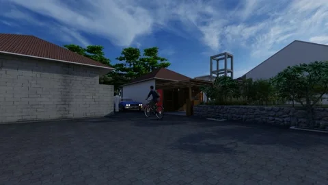Simple tropical house in the evening illustration Stock Footage 181572902