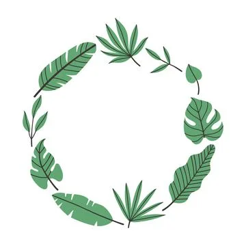 Simple tropical leaves circle frame. Bright illustration for card, invitation Stock Illustration