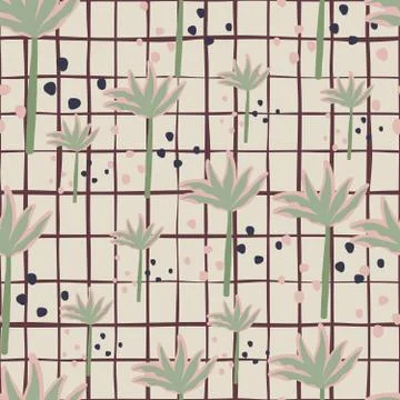 Simple tropical palm tree seamless pattern in vintage style. Design for fabri Stock Illustration