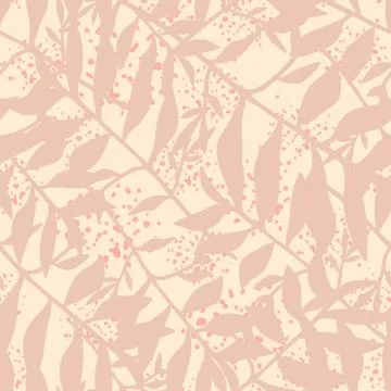 Simple tropical seamless pattern with leaf branches. Pastel foliage silhouett Illustrazione stock