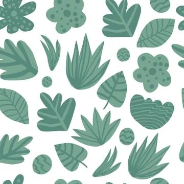Simple tropical seamless repeat pattern with green leaves. Stock Illustration