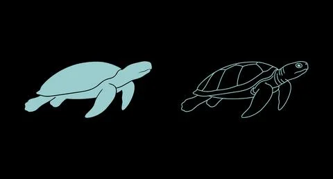 Simple turtle side profile illustration duo with hard shell Stockillustratie