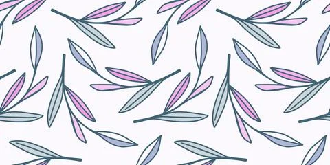 Simple twigs and branches seamless pattern. Delicate leaf and branches orname 스톡 일러스트