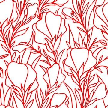 Simple two-color seamless pattern of red large flowers on a white backgroun.. Stock Illustration