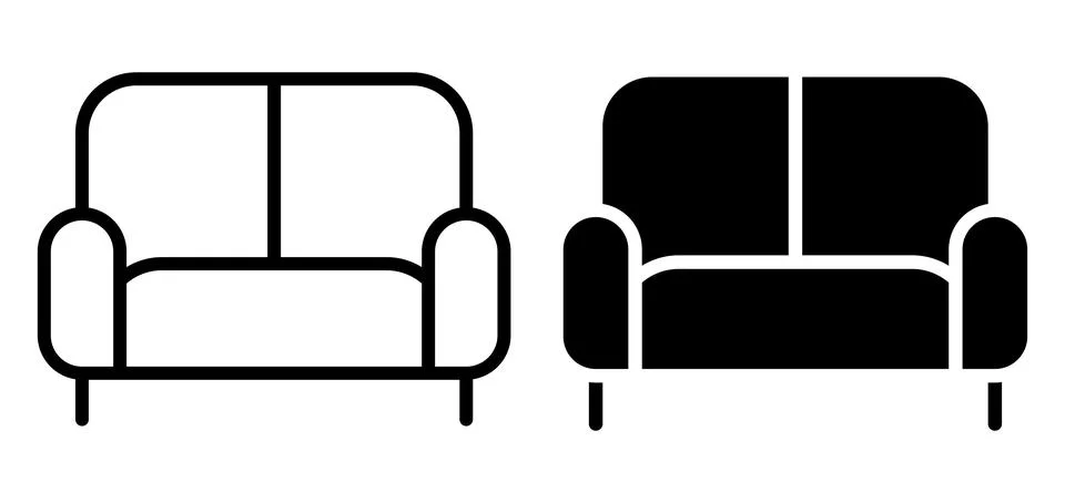 Simple Two-Seat Sofa in Modern Living Room with Elegant Armrests and Cushions Stock Illustration