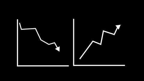 Simple with two white line charts one falling and one rising showing declin.. Stock Footage 337176289