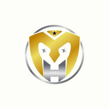 Simple but unique emblem trojan helmet like letter or word M font graphic Stock Illustration