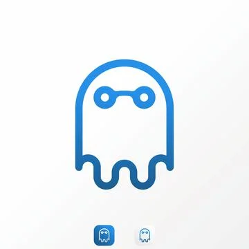 Simple but unique funny ghost in line with tech or network sign image Stock Illustration