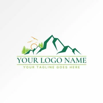 Simple unique mountain hill park flying birds. Related adventure green forest Stock Illustration