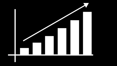 Simple upward bar chart with rising arrow growth progress and success animati Stock Footage 337176719