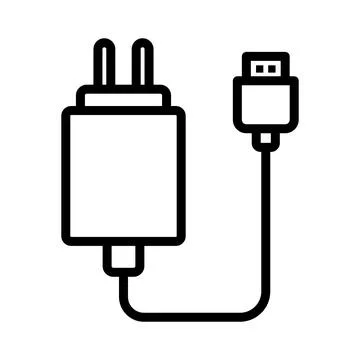 Simple USB Power Adapter and Charging Cable Icon for Electronics Stock Illustration