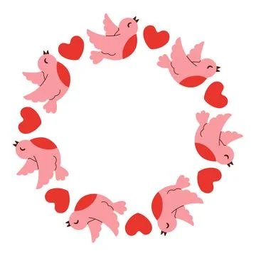 Simple valentines day circle frame. Round love themed border made of different Stock Illustration