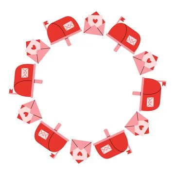 Simple valentines day circle frame. Round love themed border made of different Stock Illustration