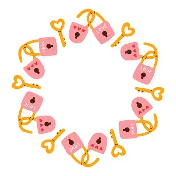 Simple valentines day circle frame. Round love themed border made of different Stock Illustration