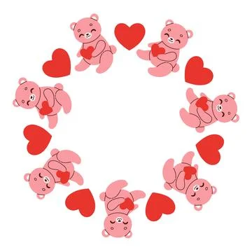 Simple valentines day circle frame. Round love themed border made of different Stock Illustration