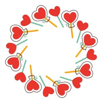 Simple valentines day circle frame. Round love themed border made of different Stock Illustration